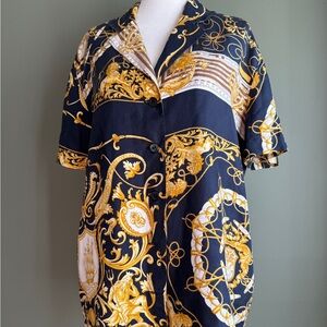 Louis Feraud Elegant Blue and Gold Blouse